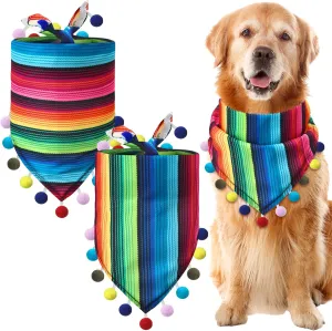 2 Pcs Mexican Dog Bandana Cinco De Mayo Fiesta Dog Costume Summer Mexican Pet Triangle Bib Adjustable with Pom Poms for Small Medium Pets Cats