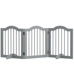 3 Panels Dog GateWith Support Feet Fence Safety Barrier Freestanding Wood Light Grey