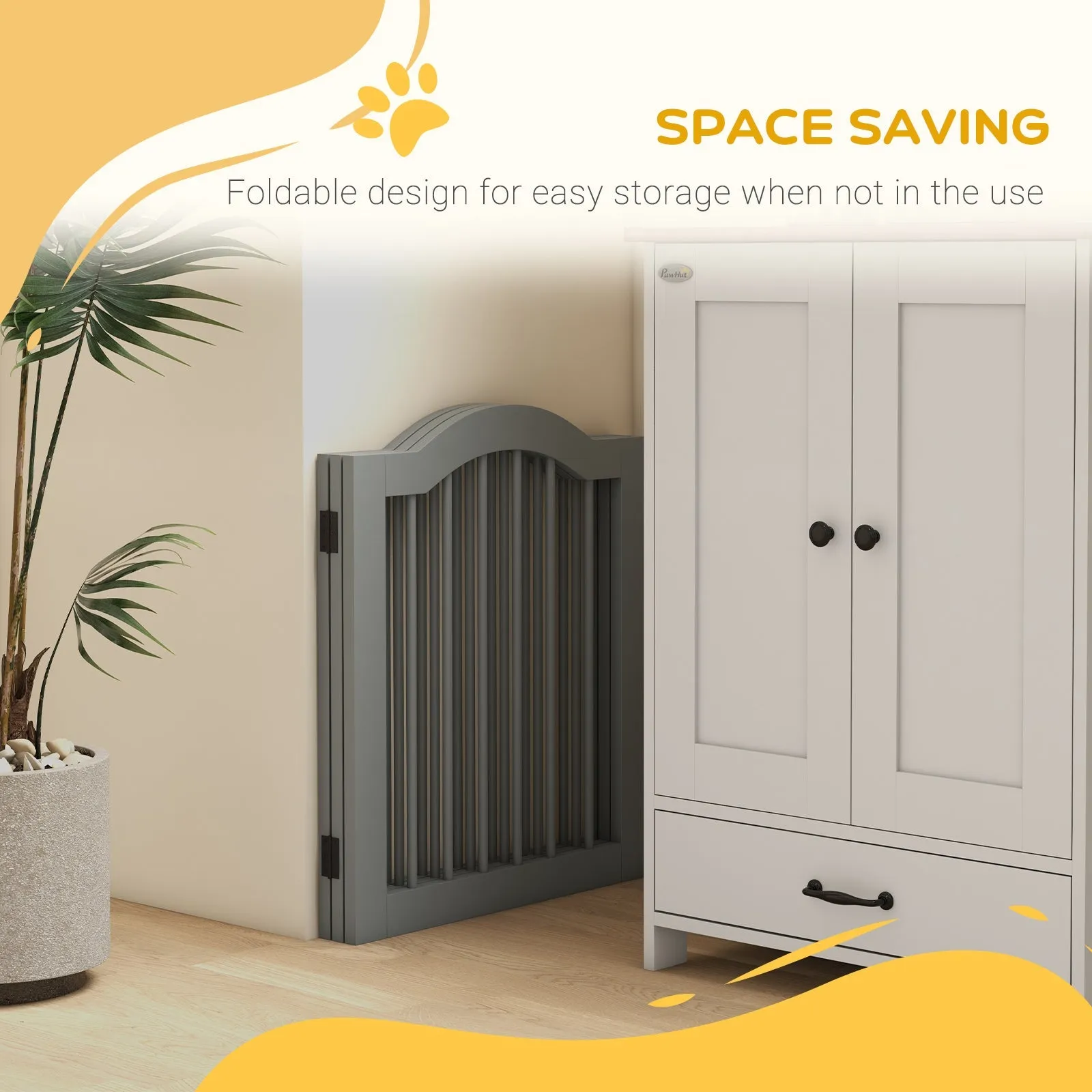 3 Panels Dog GateWith Support Feet Fence Safety Barrier Freestanding Wood Light Grey