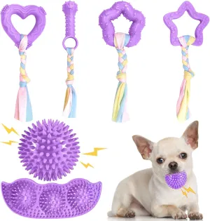 6 Pack Puppy Teething Toys Cute Small Dog Toys Durable Puppy Chew Toy for Teething Essentials Purple Soft Rubber Small Breed Dog Squeaky Balls for Puppies Interactive Doggy Chews Toy Set