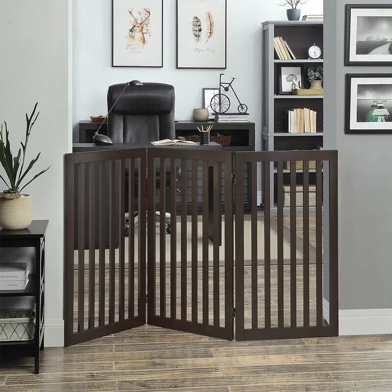 60" W  Wooden Free Standing Pet Gate Dual-Sided Folding System, Allowing U/Z Shape Folding. Perfect for Your Small Puppy