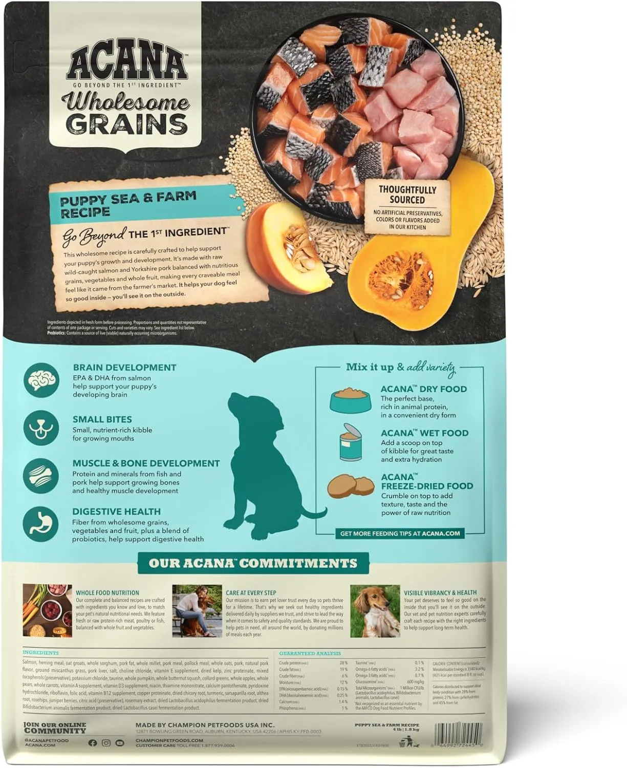 ACANA Wholesome Grains Dry Dog Food Puppy Sea & Farm Recipe, 4lb