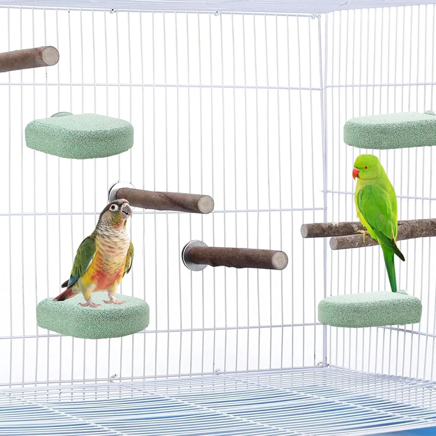 Allazone Pet Teeth Grinding Stone and Perch, Bird Perch Stands, Natural Chewing Toys for Small Medium Birds Budgies Conures Cockatiels Rats (4 Colores, Small)