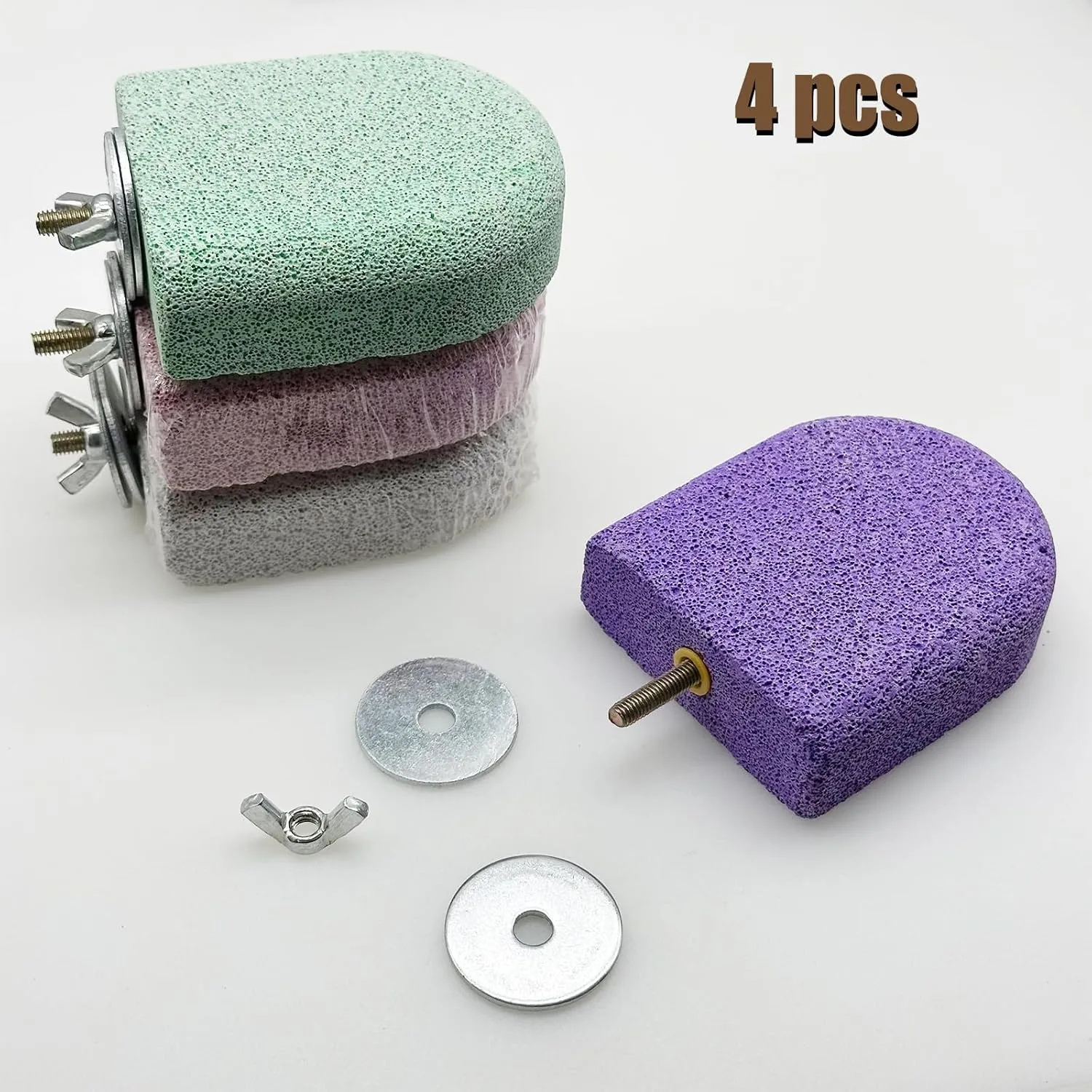 Allazone Pet Teeth Grinding Stone and Perch, Bird Perch Stands, Natural Chewing Toys for Small Medium Birds Budgies Conures Cockatiels Rats (4 Colores, Small)