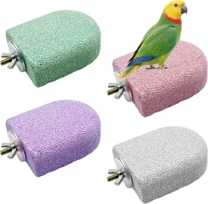 Allazone Pet Teeth Grinding Stone and Perch, Bird Perch Stands, Natural Chewing Toys for Small Medium Birds Budgies Conures Cockatiels Rats (4 Colores, Small)