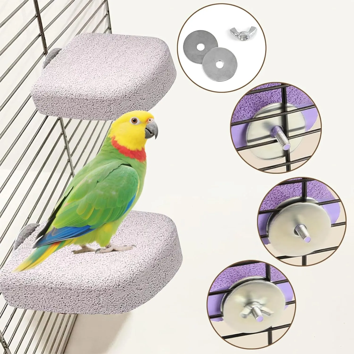Allazone Pet Teeth Grinding Stone and Perch, Bird Perch Stands, Natural Chewing Toys for Small Medium Birds Budgies Conures Cockatiels Rats (4 Colores, Small)