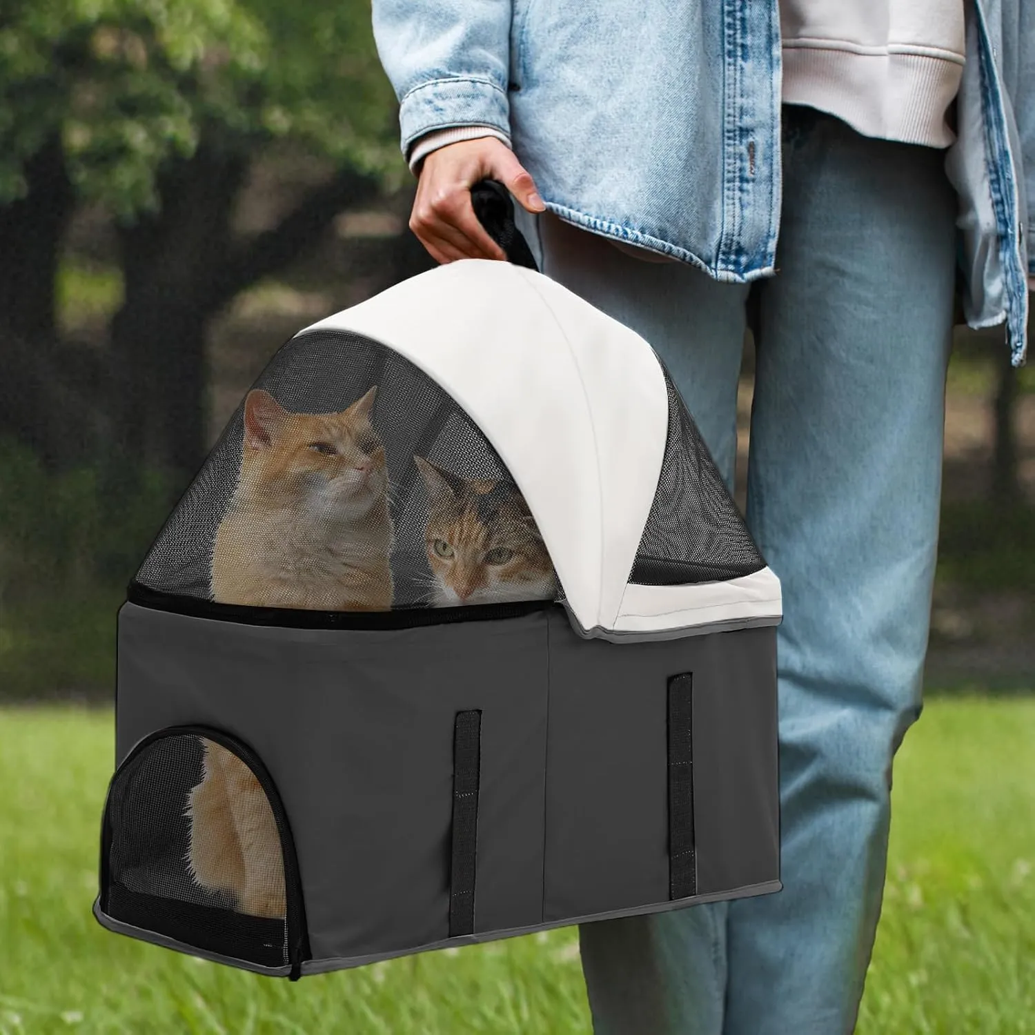 Athena Collection 4 Wheels Pet Stroller for Medium Dogs 33 Lbs - Puppy Cat Carrier With Detachable Carrier, Cup Holder Tray, Bottom Storage - Black