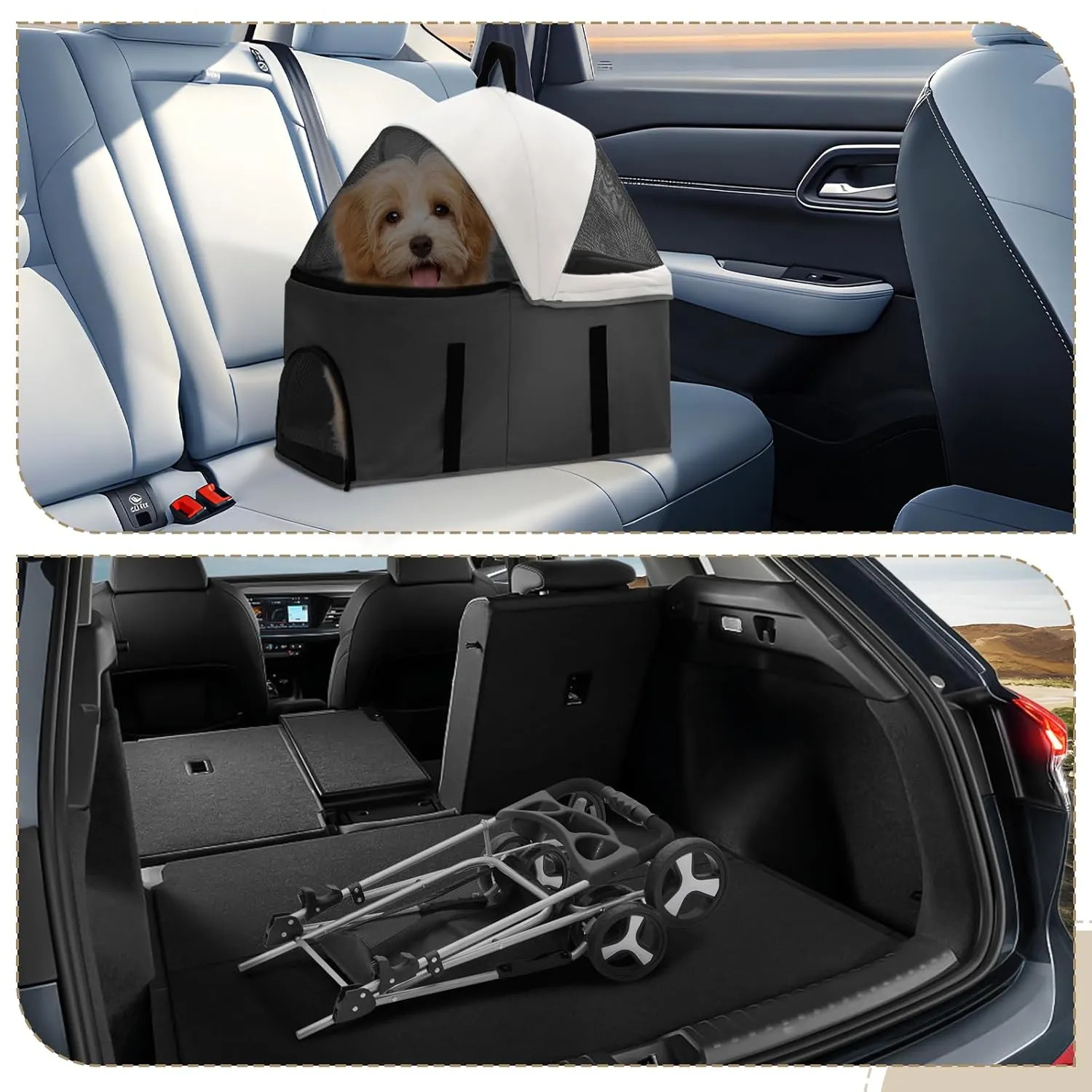 Athena Collection 4 Wheels Pet Stroller for Medium Dogs 33 Lbs - Puppy Cat Carrier With Detachable Carrier, Cup Holder Tray, Bottom Storage - Black