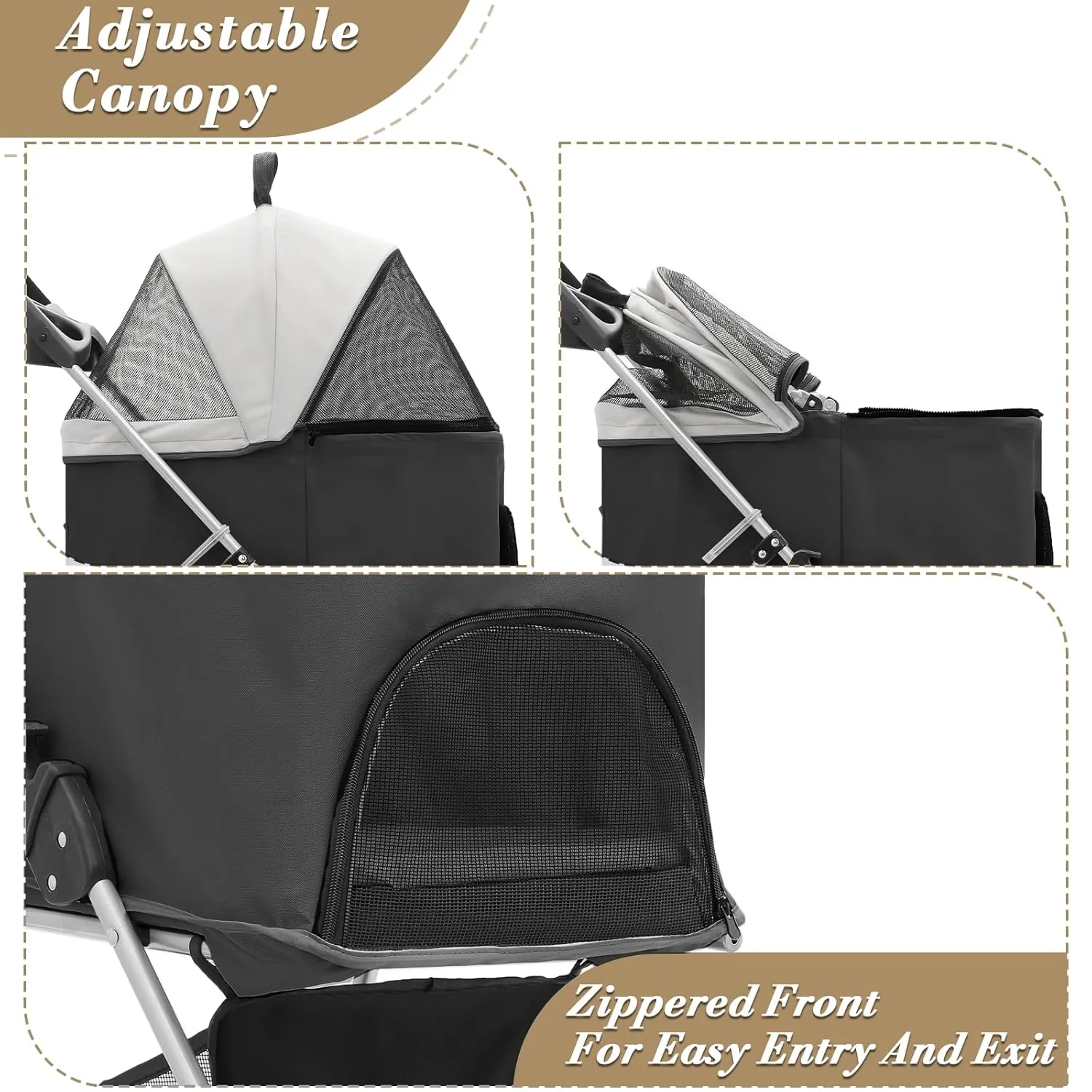 Athena Collection 4 Wheels Pet Stroller for Medium Dogs 33 Lbs - Puppy Cat Carrier With Detachable Carrier, Cup Holder Tray, Bottom Storage - Black