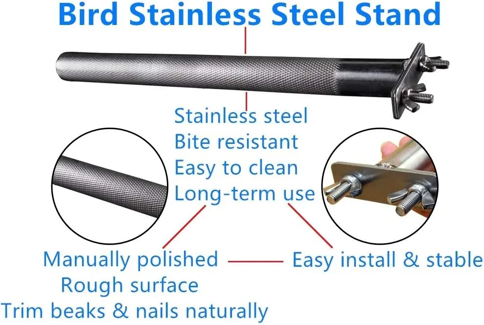 Bird Perch Stainless Steel Stand Parrot Rod Grinding Claws Trimming Beak Nails Grinding Stick Exercise Platform for Parakeet Cockatiel Conure African Grey Macaw Finch Bird Cage Accessories (XL)