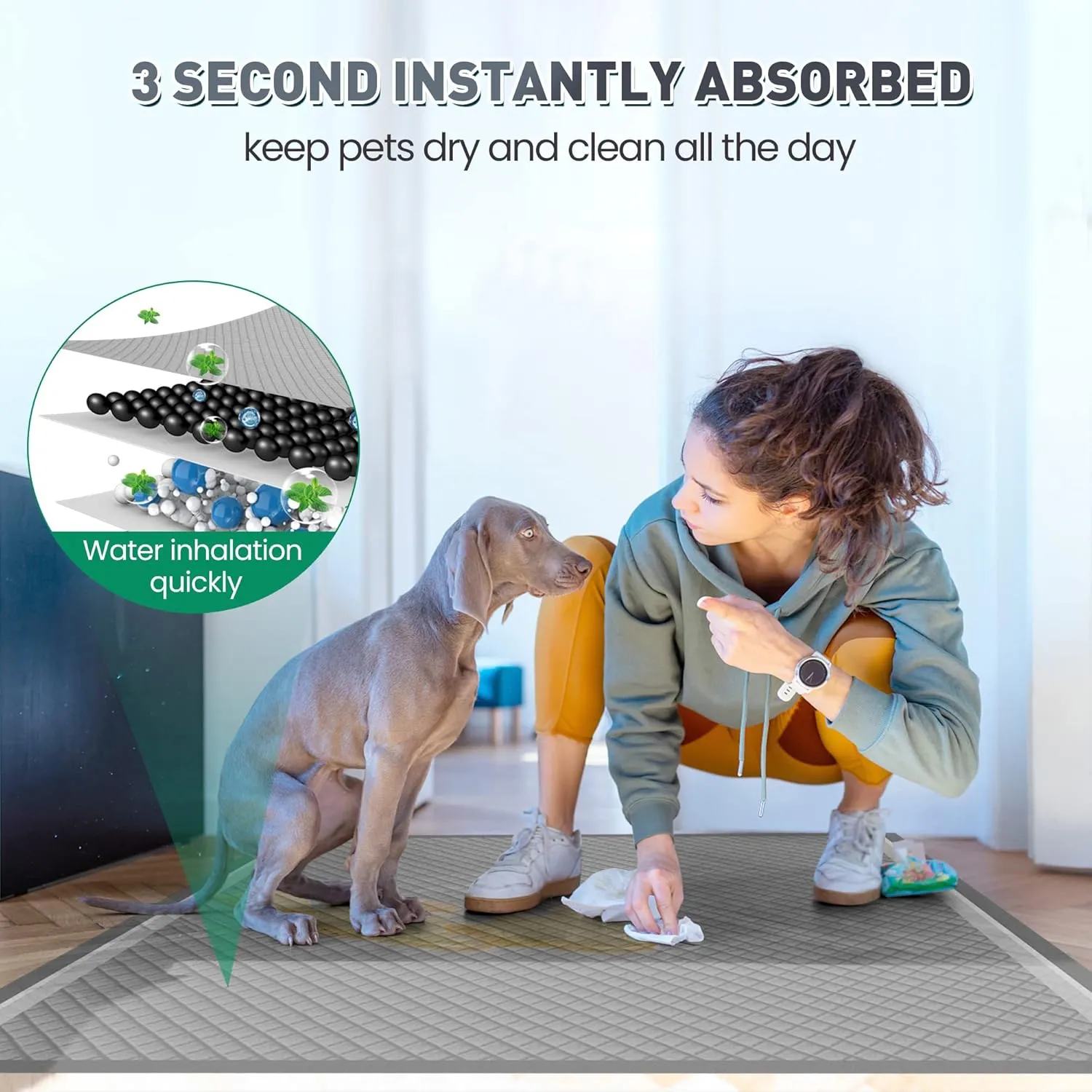 Boscute Odor-Control Super Absorbency Charcoal Puppy Pads, XXL 30"x36" Leak-Proof Pet Training Pee Pads with Adhesive Sticky Tape, Disposable Potty Pads for Dogs Cats Macaw, Black