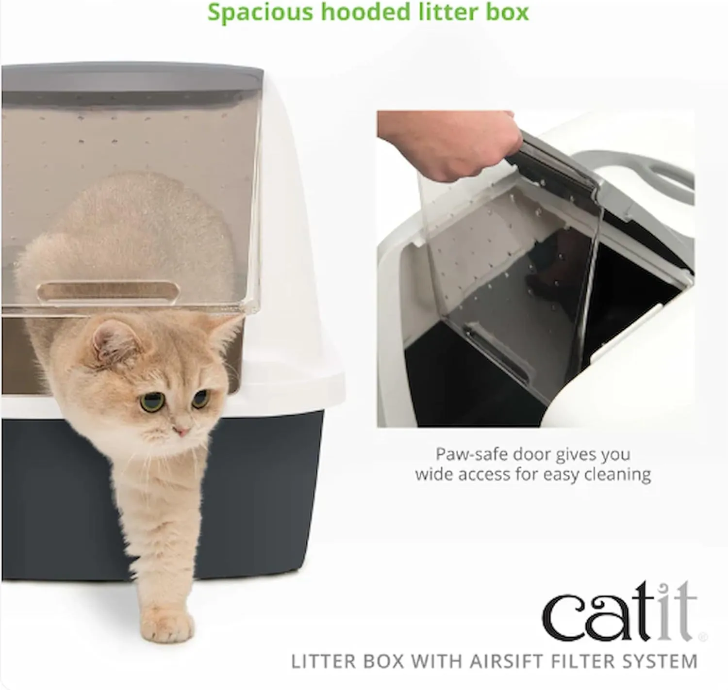 Catit Airsift Jumbo Hooded Litter Pan, Warm Gray/White - Privacy and Easy Access for Cleaning - Ideal for Larger or Multiple Cat Households
