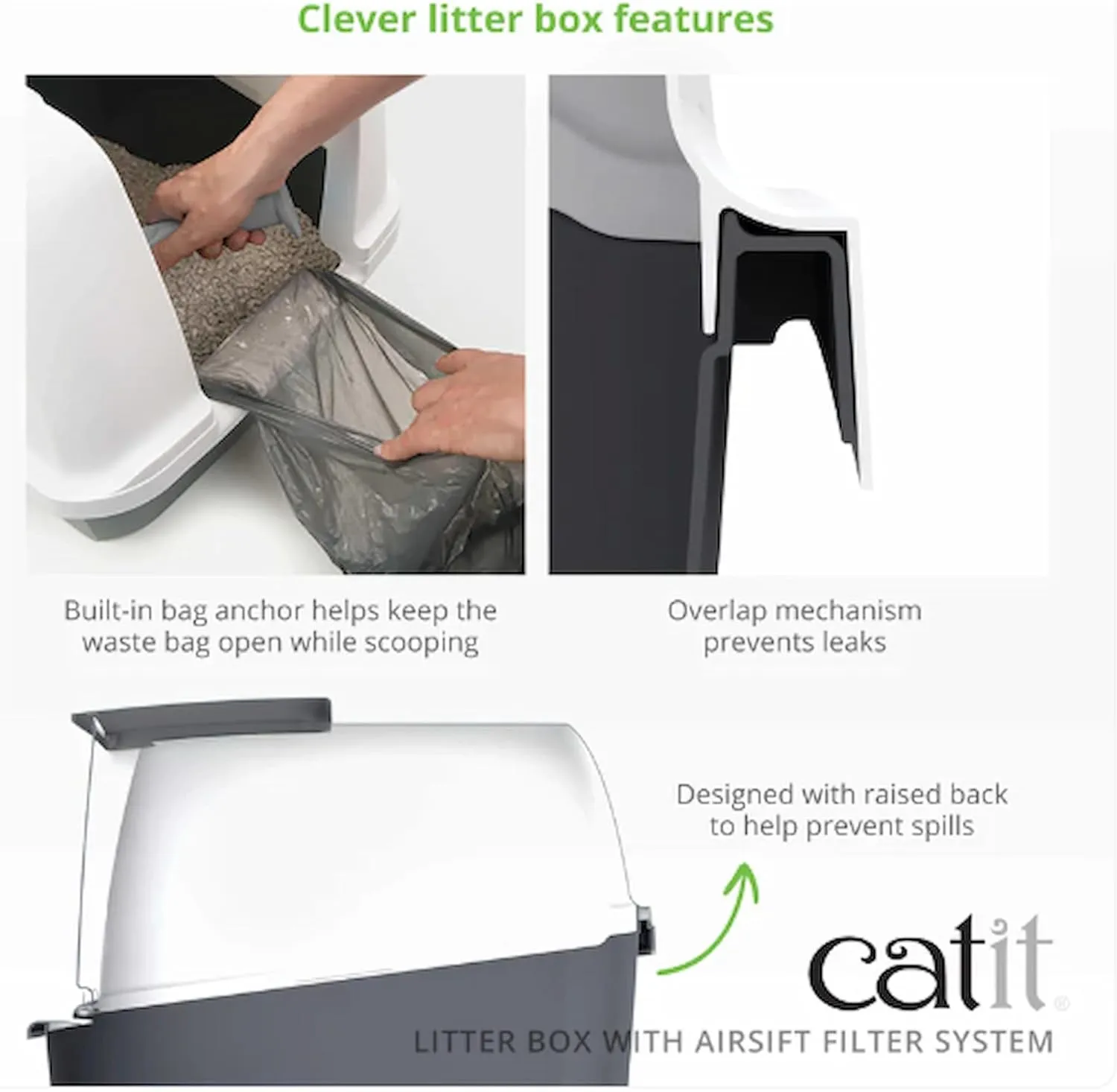 Catit Airsift Jumbo Hooded Litter Pan, Warm Gray/White - Privacy and Easy Access for Cleaning - Ideal for Larger or Multiple Cat Households