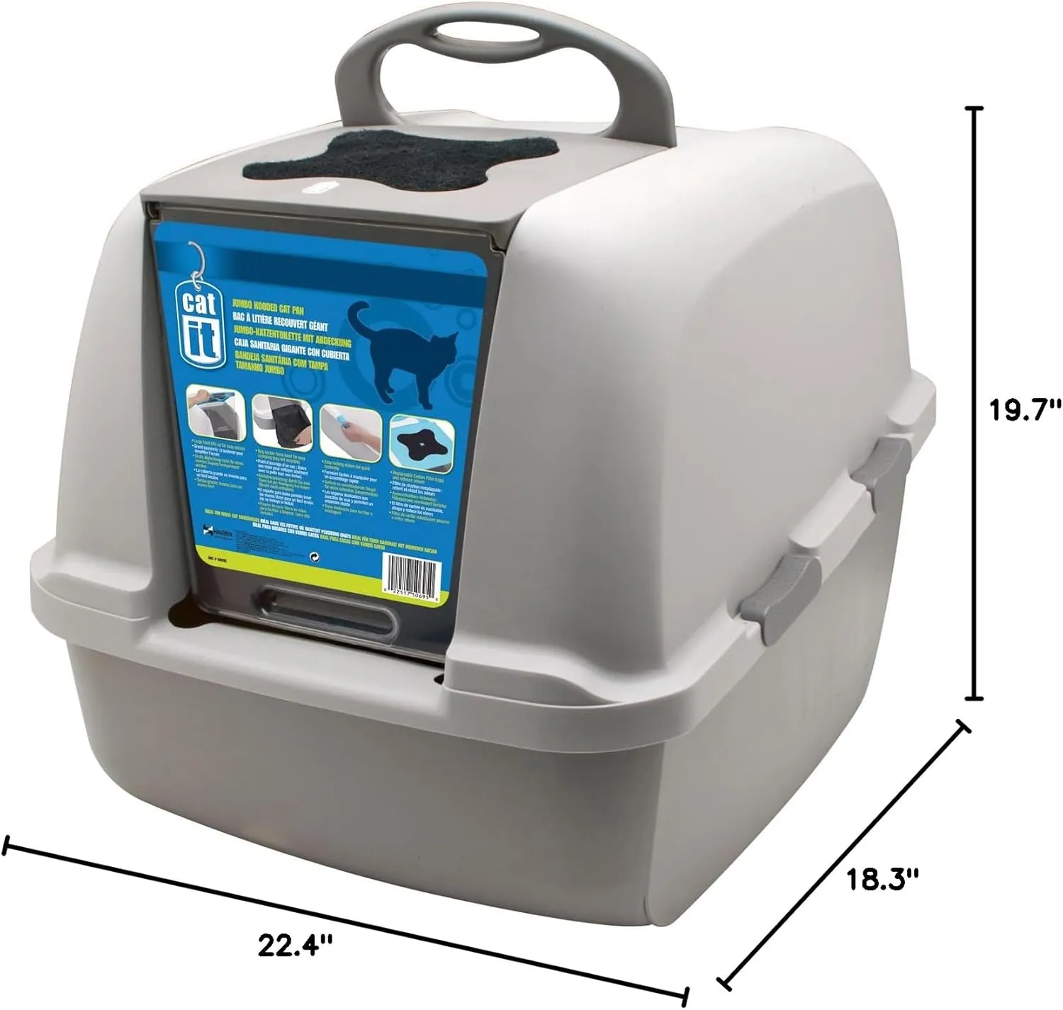 Catit Airsift Jumbo Hooded Litter Pan, Warm Gray/White - Privacy and Easy Access for Cleaning - Ideal for Larger or Multiple Cat Households