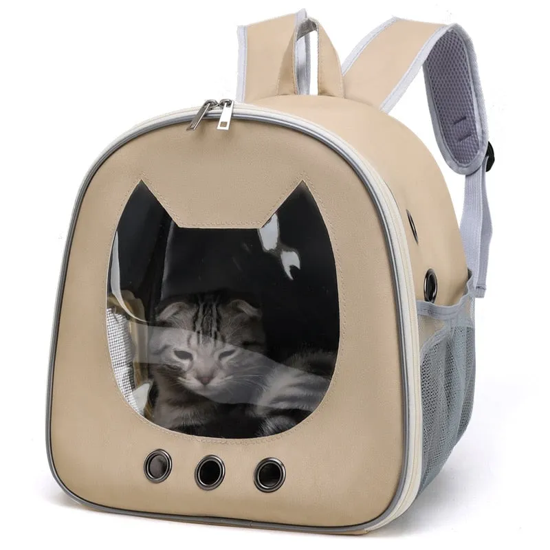 Convenient Outdoor Backpack for Cats and Small Dogs - Transparent Window and Breathable Design for Stress-Free Travel