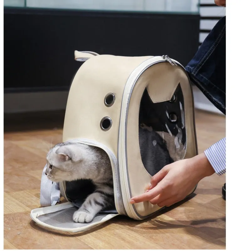 Convenient Outdoor Backpack for Cats and Small Dogs - Transparent Window and Breathable Design for Stress-Free Travel