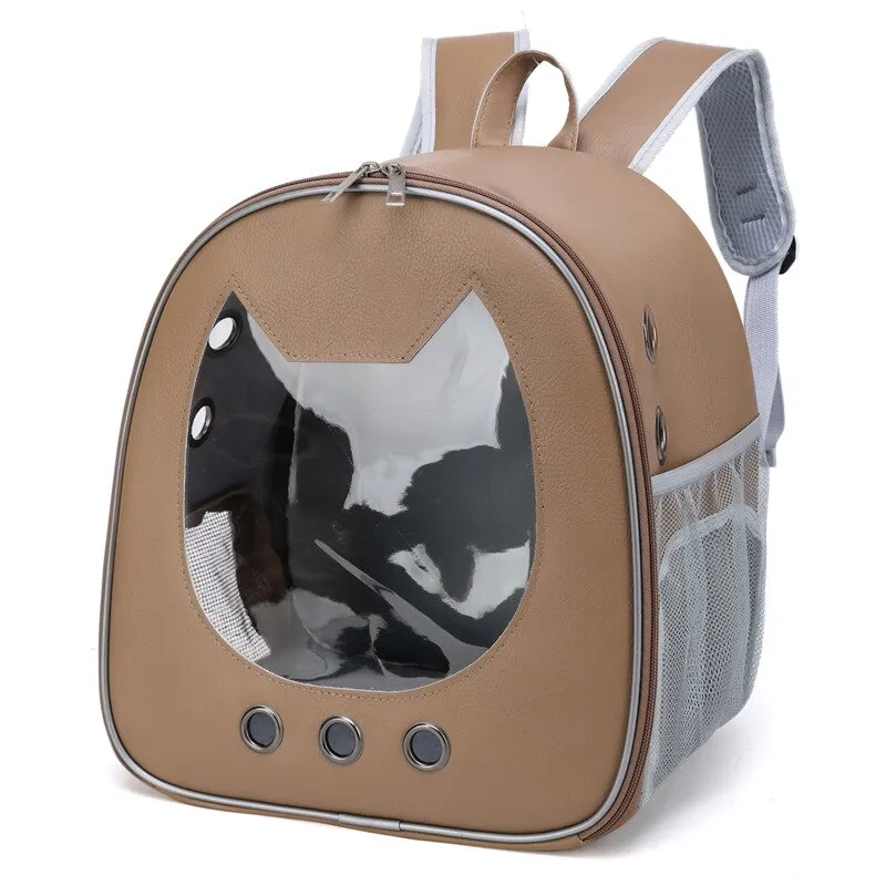 Convenient Outdoor Backpack for Cats and Small Dogs - Transparent Window and Breathable Design for Stress-Free Travel
