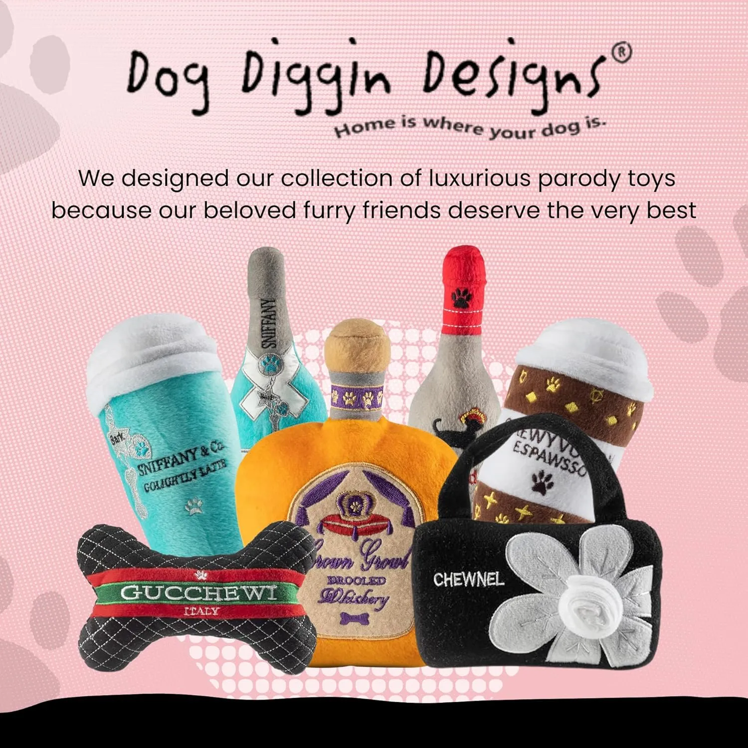 Dog Diggin Designs Runway Pup Collection | Unique Squeaky Parody Plush Dog Toys  Prt--Porter Dog Bones, Balls & More
