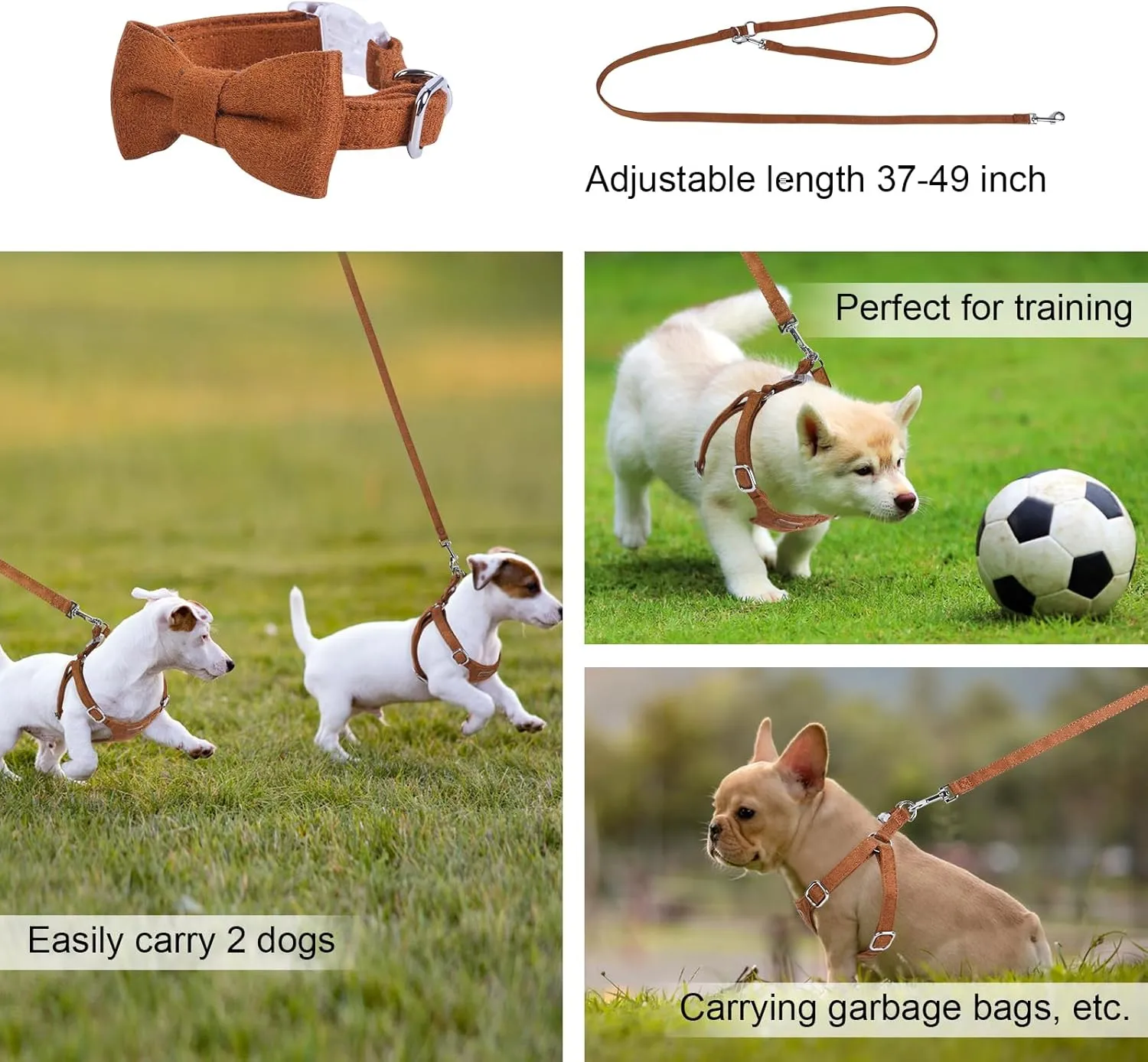 Dog Harness and Leash Set, XXS No Pull Adjustable Puppy Harness with Multifunction Pink Dog Leash and Dog Collar, Soft No Choke Escape Proof Pet Harness Vest for Small Dogs and Cats (Brown, S)