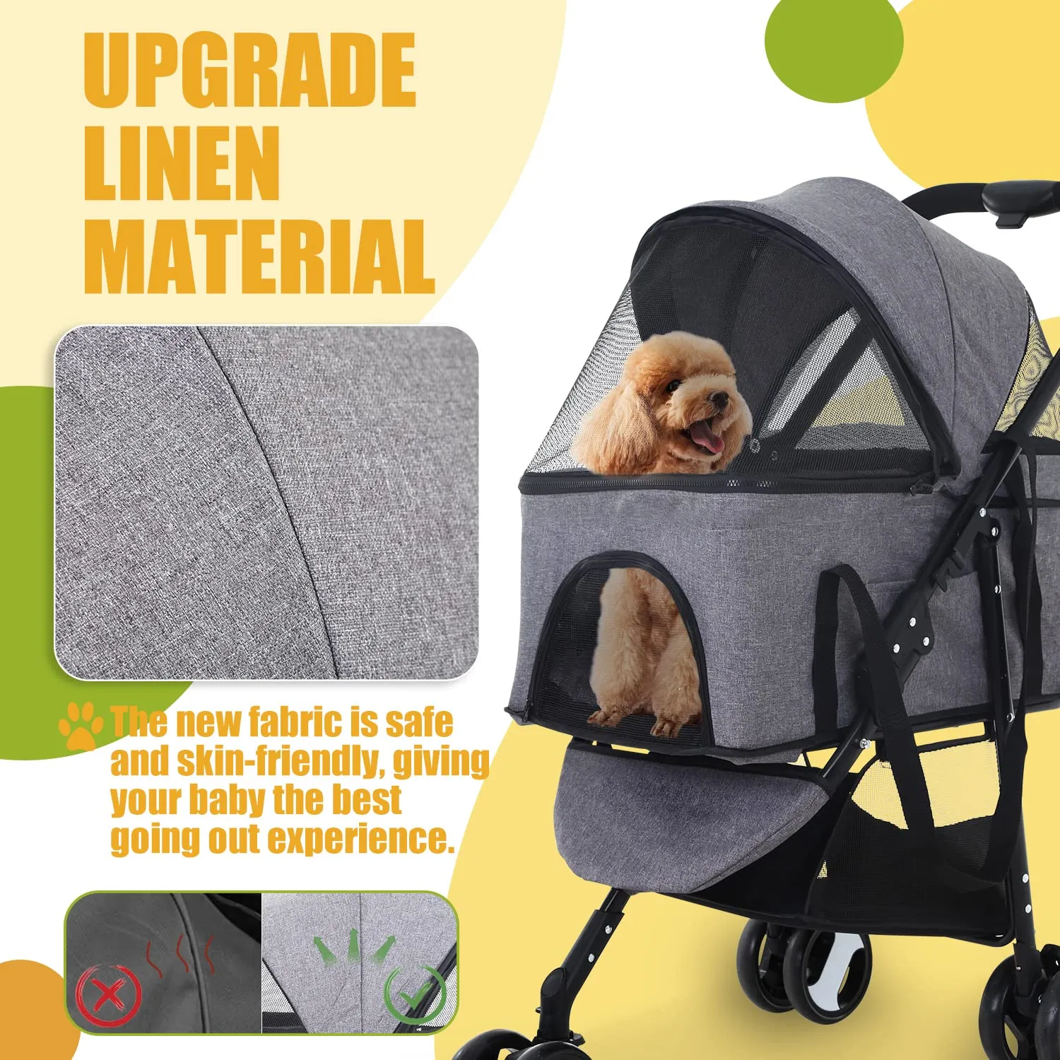 Dog Stroller Cat Stroller Pet stoller 3-in-1 Folding Dog Stroller for Small Medium Dogs Cats with Detachable Carrier Storage Basket Waterproof Lightweight for Travel,Grey