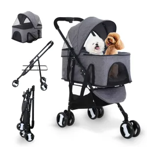 Dog Stroller Cat Stroller Pet stoller 3-in-1 Folding Dog Stroller for Small Medium Dogs Cats with Detachable Carrier Storage Basket Waterproof Lightweight for Travel,Grey