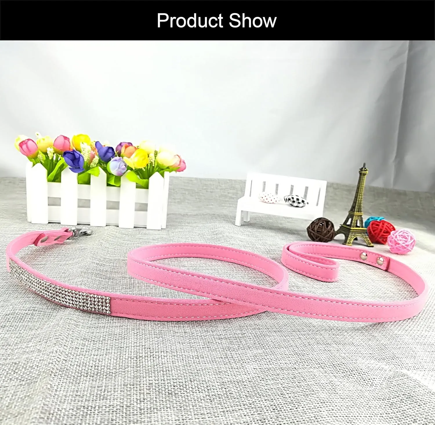 Fashion Puppy Harness with Diamantes and Lead Cute Girl Bling Dog Harness with Bling Leash for Small Dogs - Pink - L