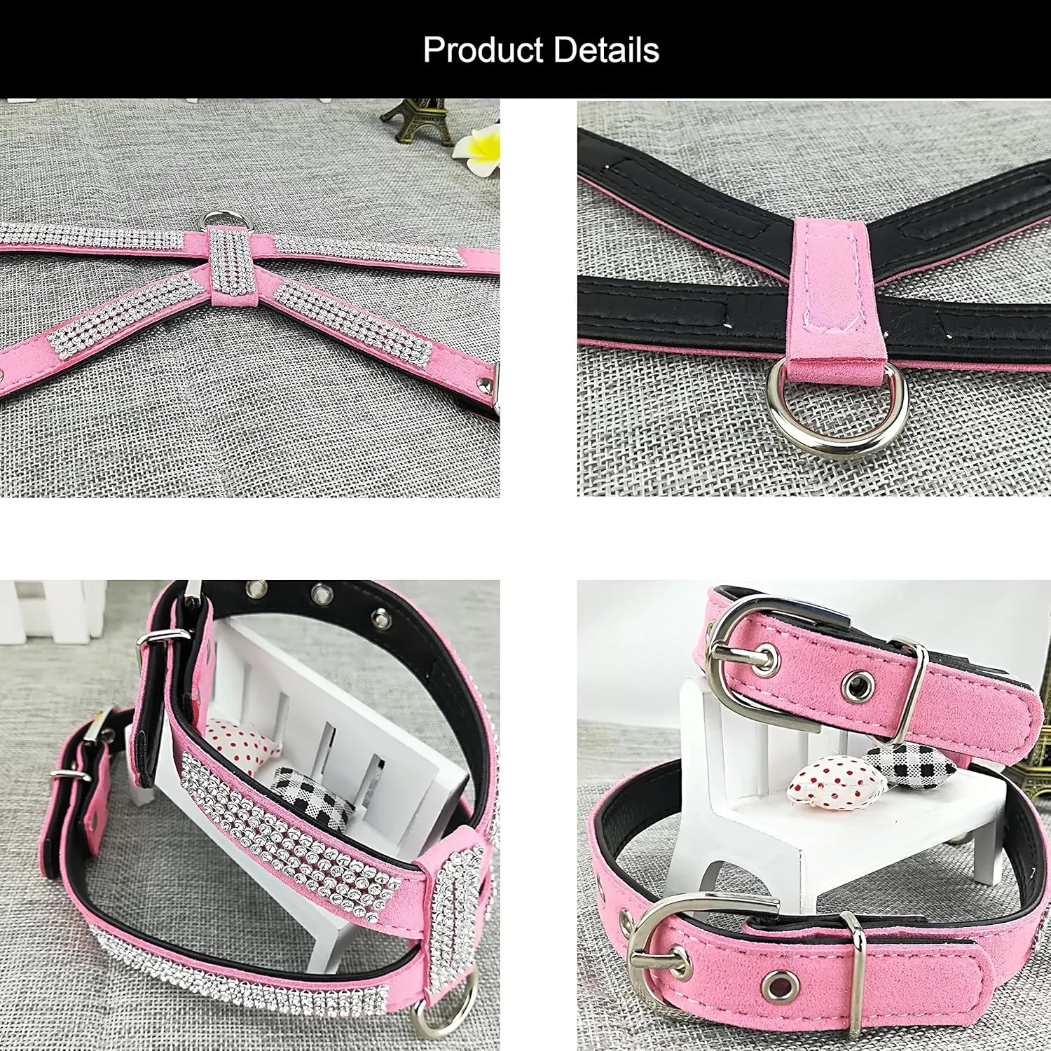 Fashion Puppy Harness with Diamantes and Lead Cute Girl Bling Dog Harness with Bling Leash for Small Dogs - Pink - L