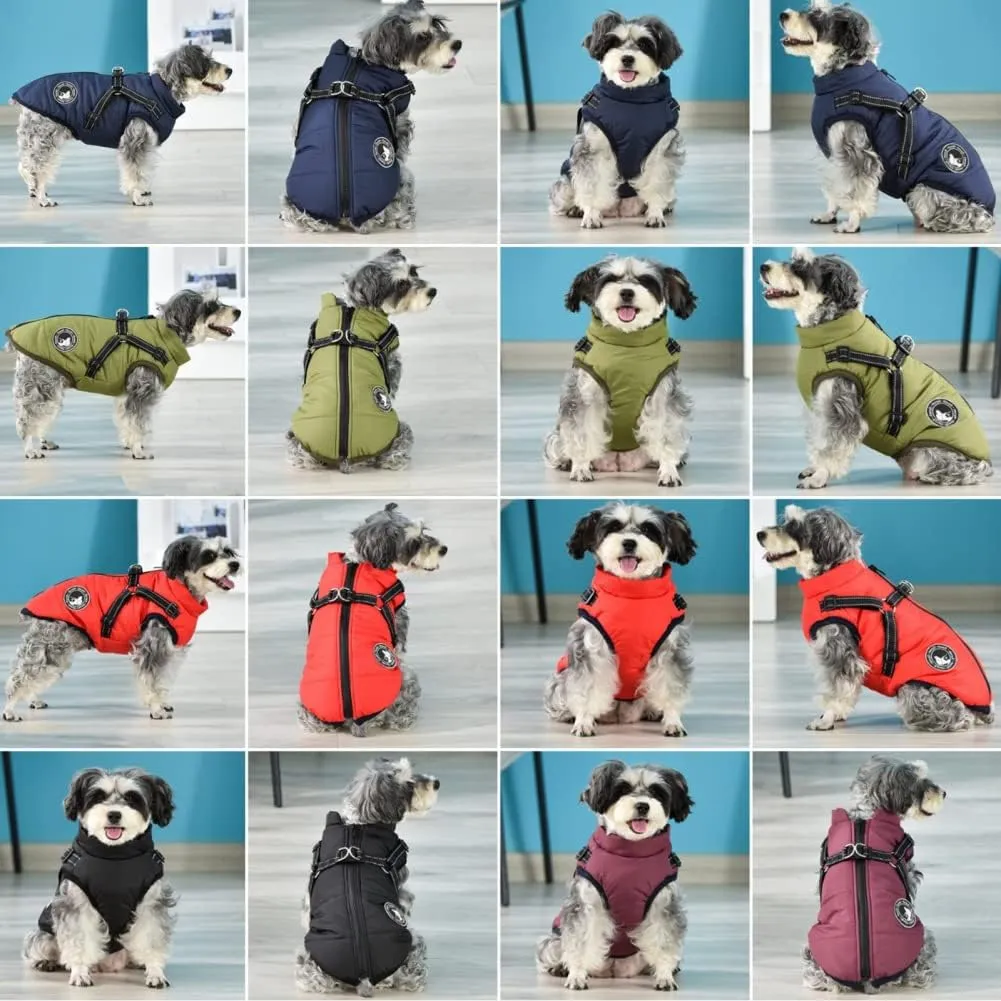 Gyuzh Dog Coat with Harness Puppy Coats Small Dog Harness Jacket Winter Waterproof Jackets for Smal Medium Large Dogs
