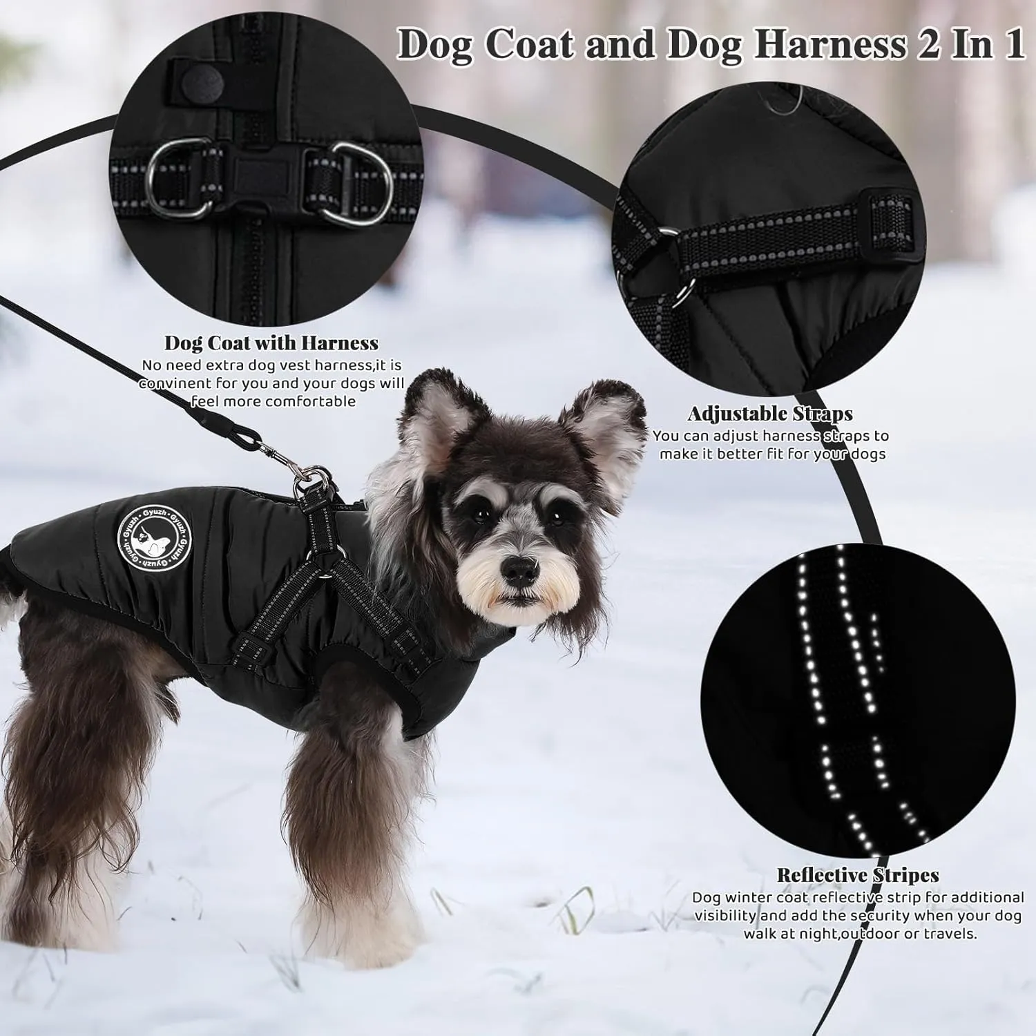 Gyuzh Dog Coat with Harness Puppy Coats Small Dog Harness Jacket Winter Waterproof Jackets for Smal Medium Large Dogs