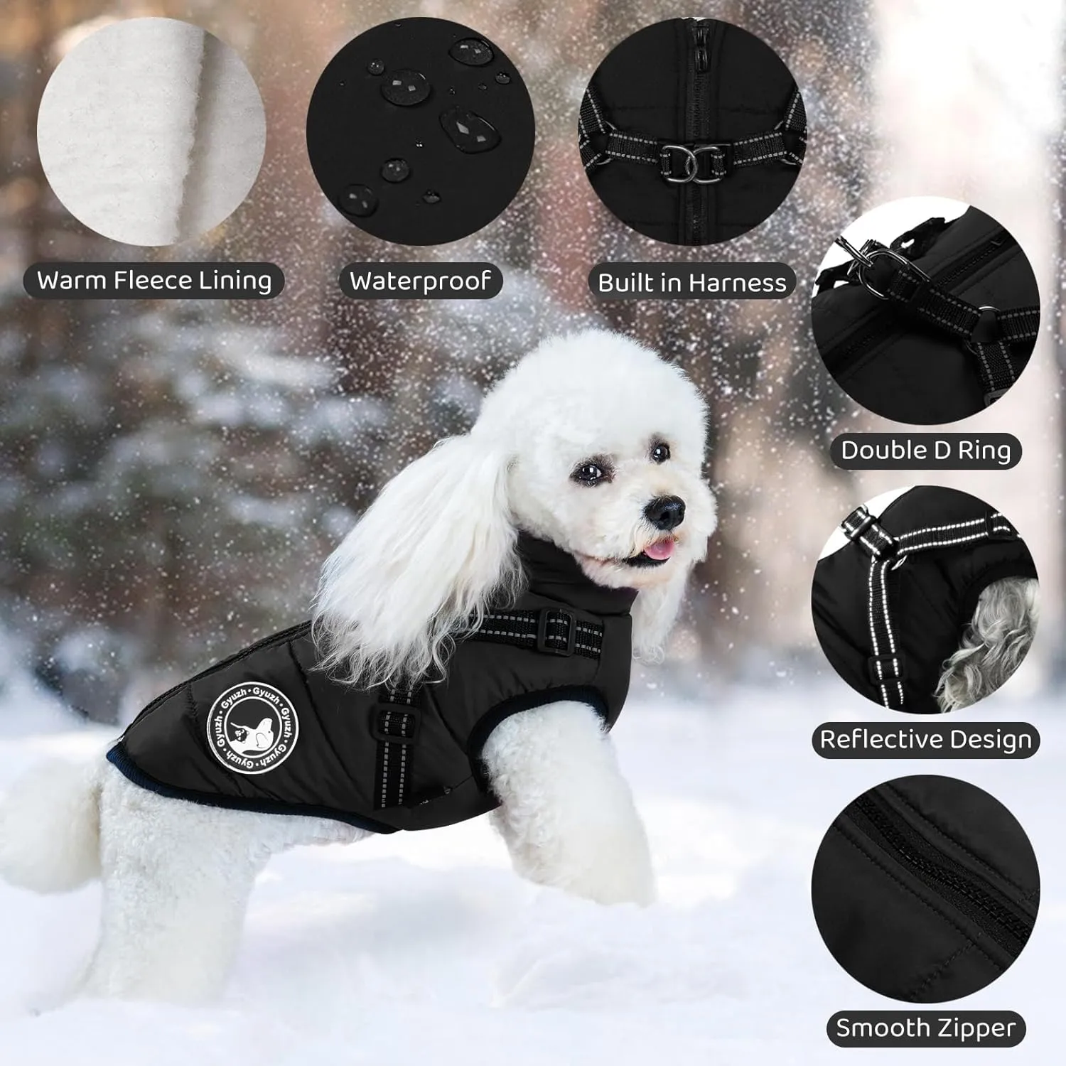 Gyuzh Dog Coat with Harness Puppy Coats Small Dog Harness Jacket Winter Waterproof Jackets for Smal Medium Large Dogs