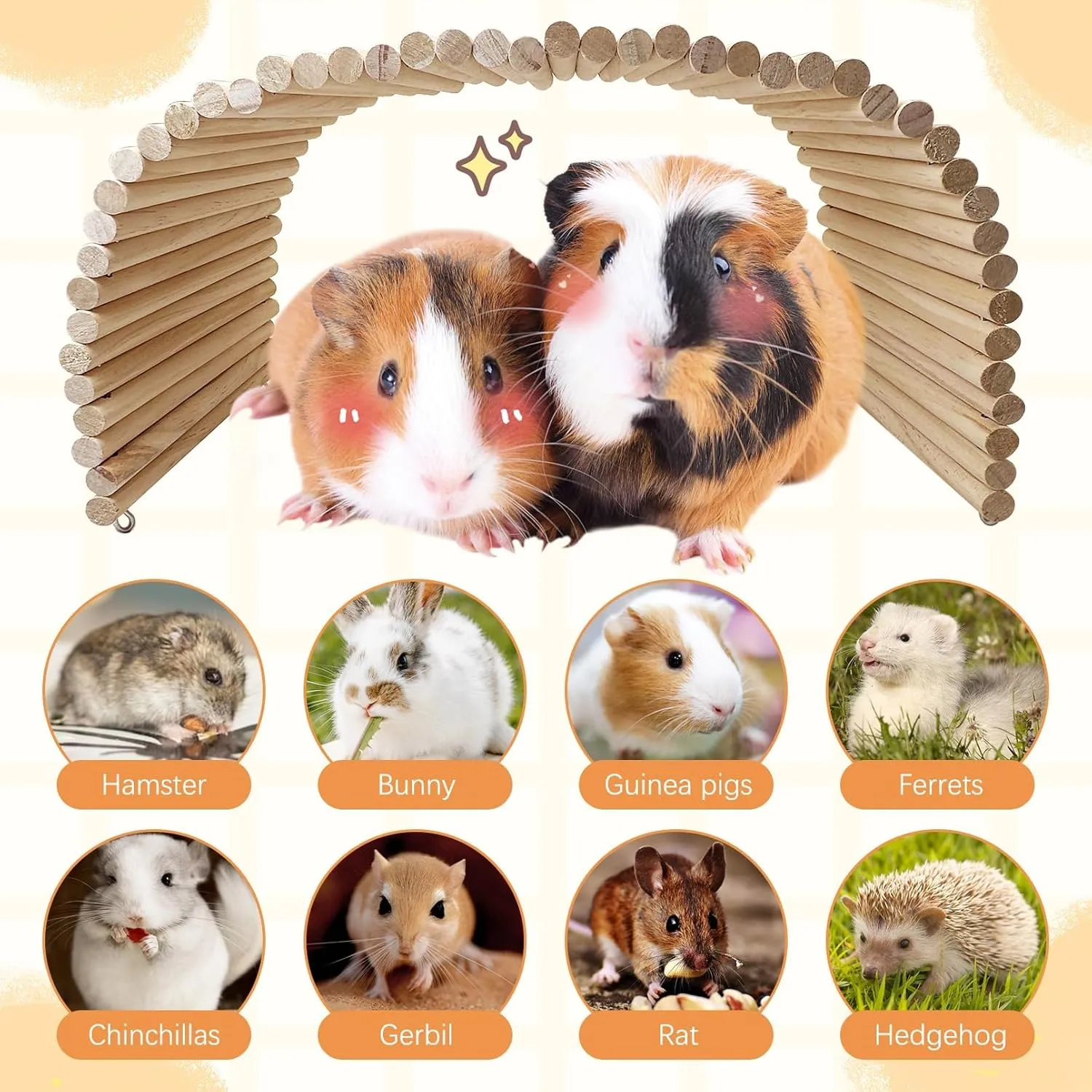 Hamiledyi Large Wooden Bridge Hamster Ladder House for Small Animals, Tunnel, Ladder, Chew Toys for Hamster Bunny Guinea Pigs Rats Chinchilla (26.4"7.9")