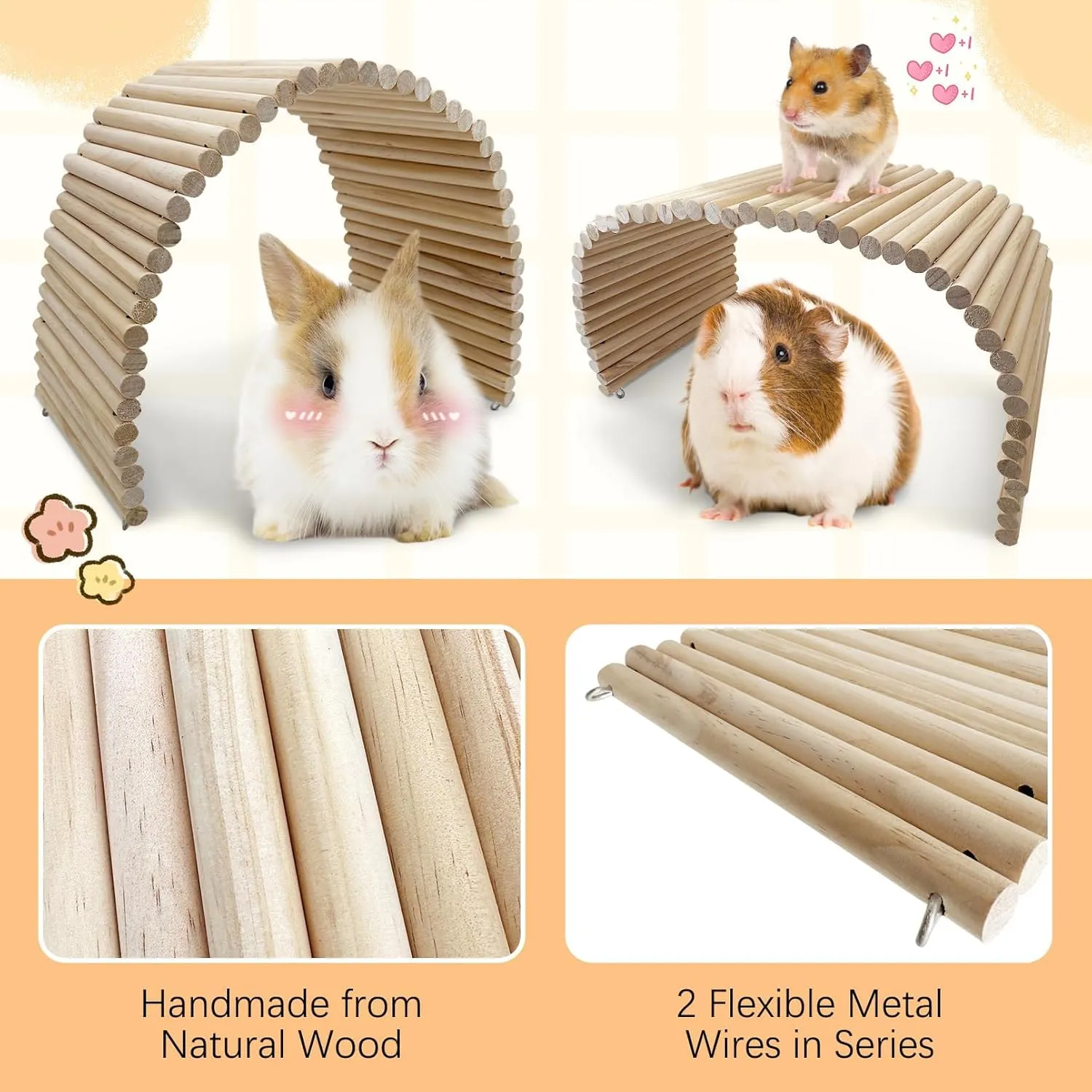 Hamiledyi Large Wooden Bridge Hamster Ladder House for Small Animals, Tunnel, Ladder, Chew Toys for Hamster Bunny Guinea Pigs Rats Chinchilla (26.4"7.9")