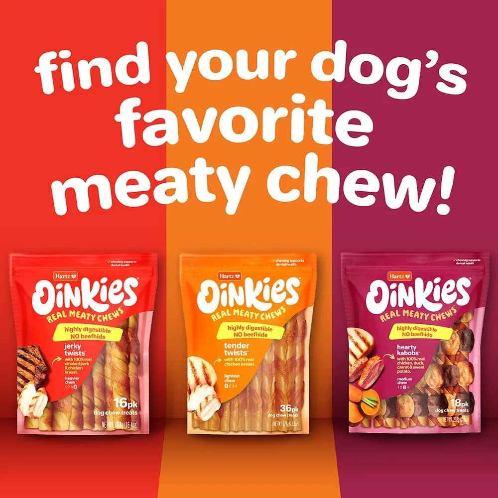 Hartz Oinkies Jerky Twists with Naturally Smoked Pork & Real Chicken Breast Dog Treats, Highly Digestible Long Lasting Dog Chews, 8 Count