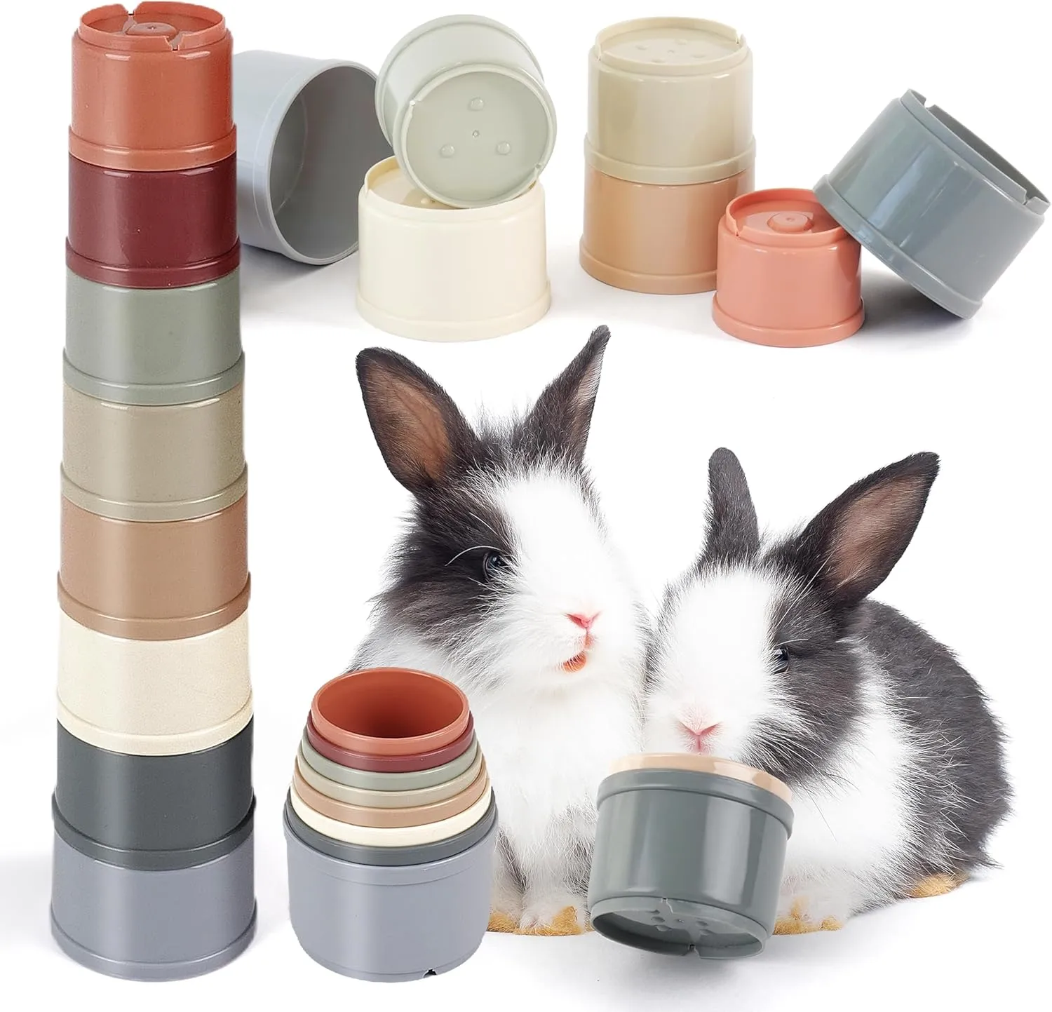 HIIMALEX 8-Pcs Bunny Toys Stacking Cups for Rabbit Foraging and Play Bunny Essential Toys Safe Plastic Accessories for Small Animals Rabbits