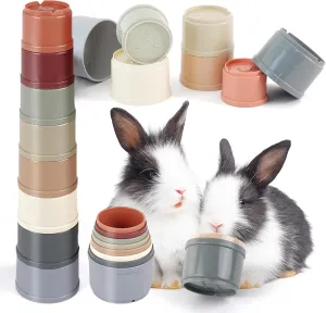 HIIMALEX 8-Pcs Bunny Toys Stacking Cups for Rabbit Foraging and Play Bunny Essential Toys Safe Plastic Accessories for Small Animals Rabbits