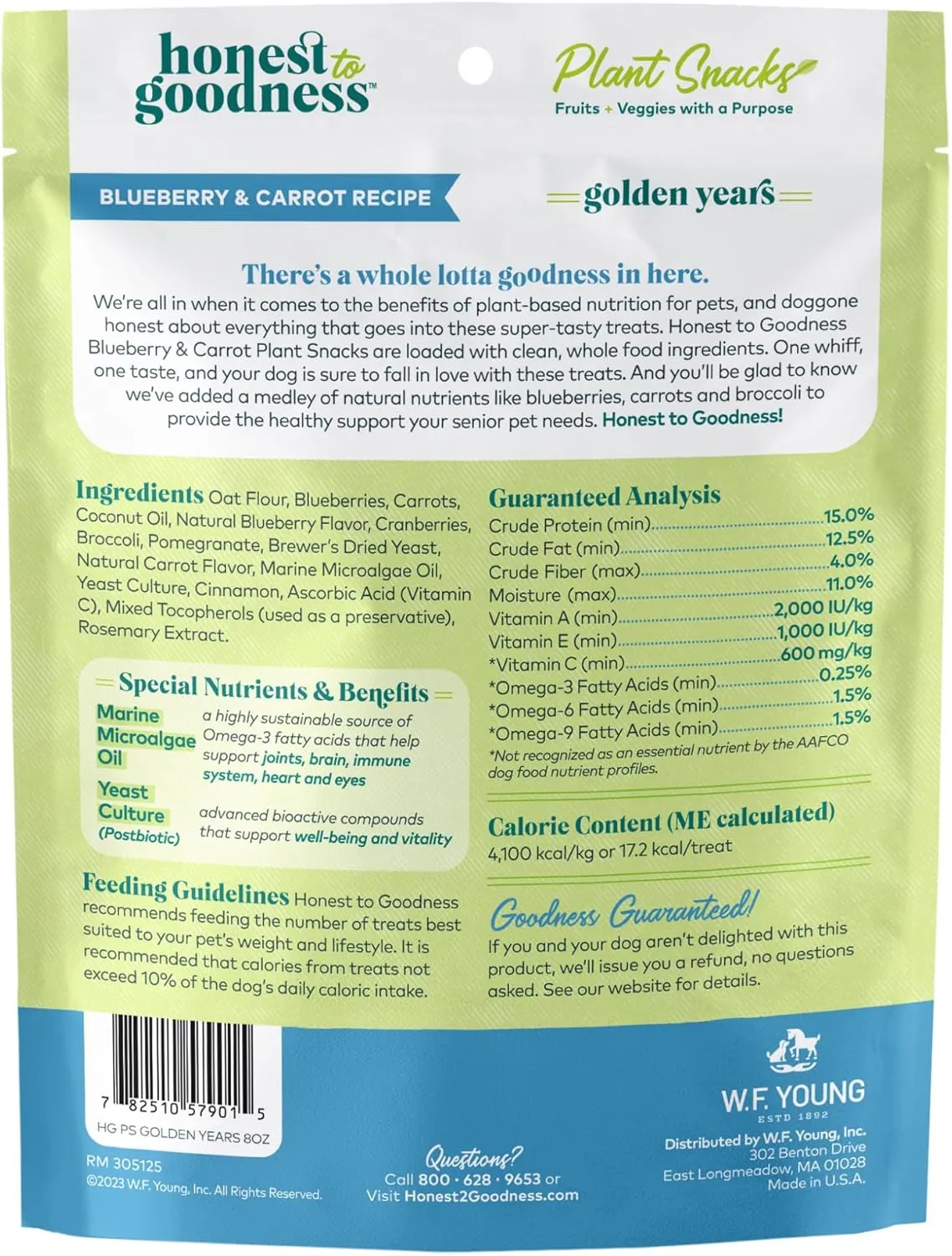 Honest to Goodness Plant Snacks Golden Years Blueberry & Carrot Recipe Dog Treats, Enriched with Omega 3s & Postbiotics, 8oz