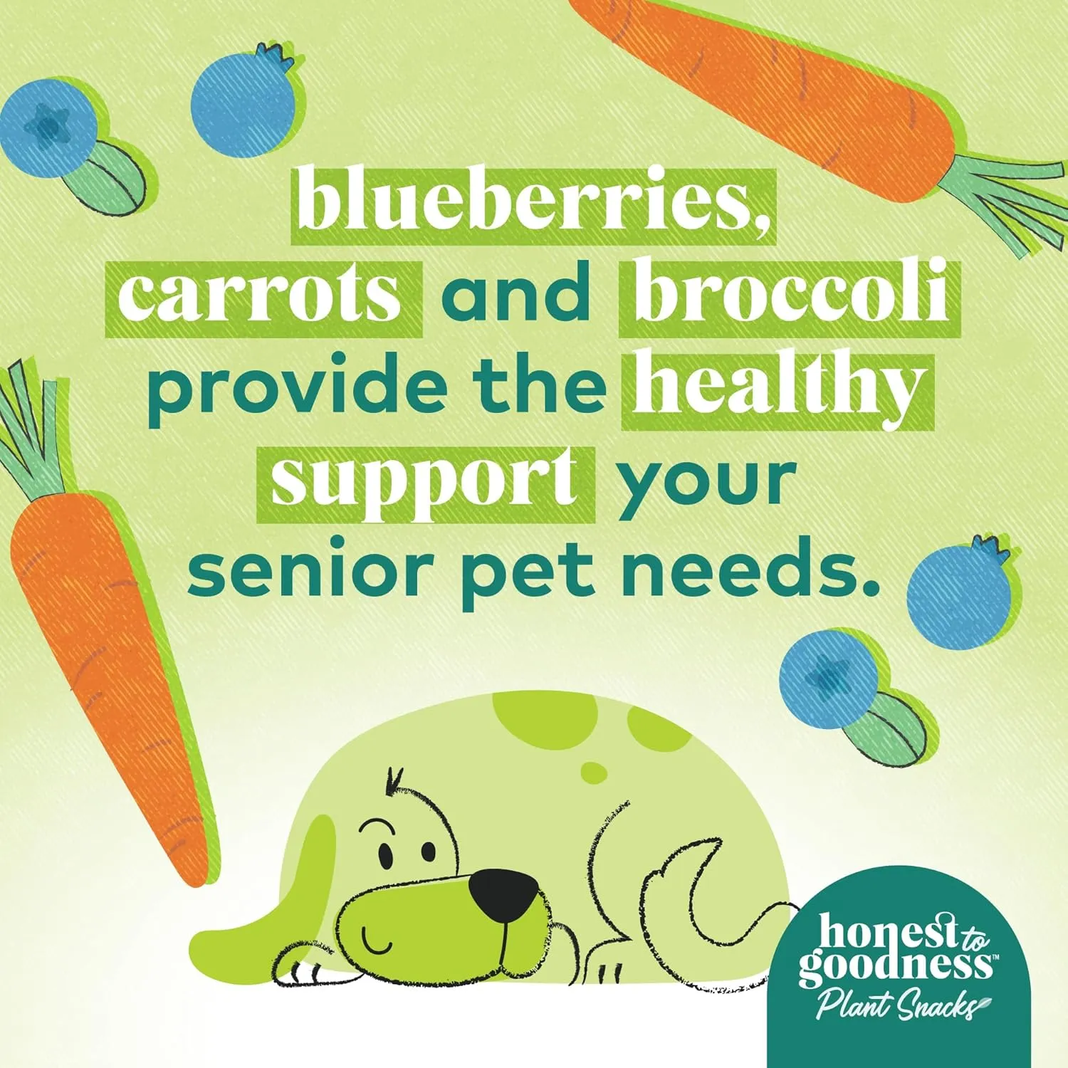 Honest to Goodness Plant Snacks Golden Years Blueberry & Carrot Recipe Dog Treats, Enriched with Omega 3s & Postbiotics, 8oz