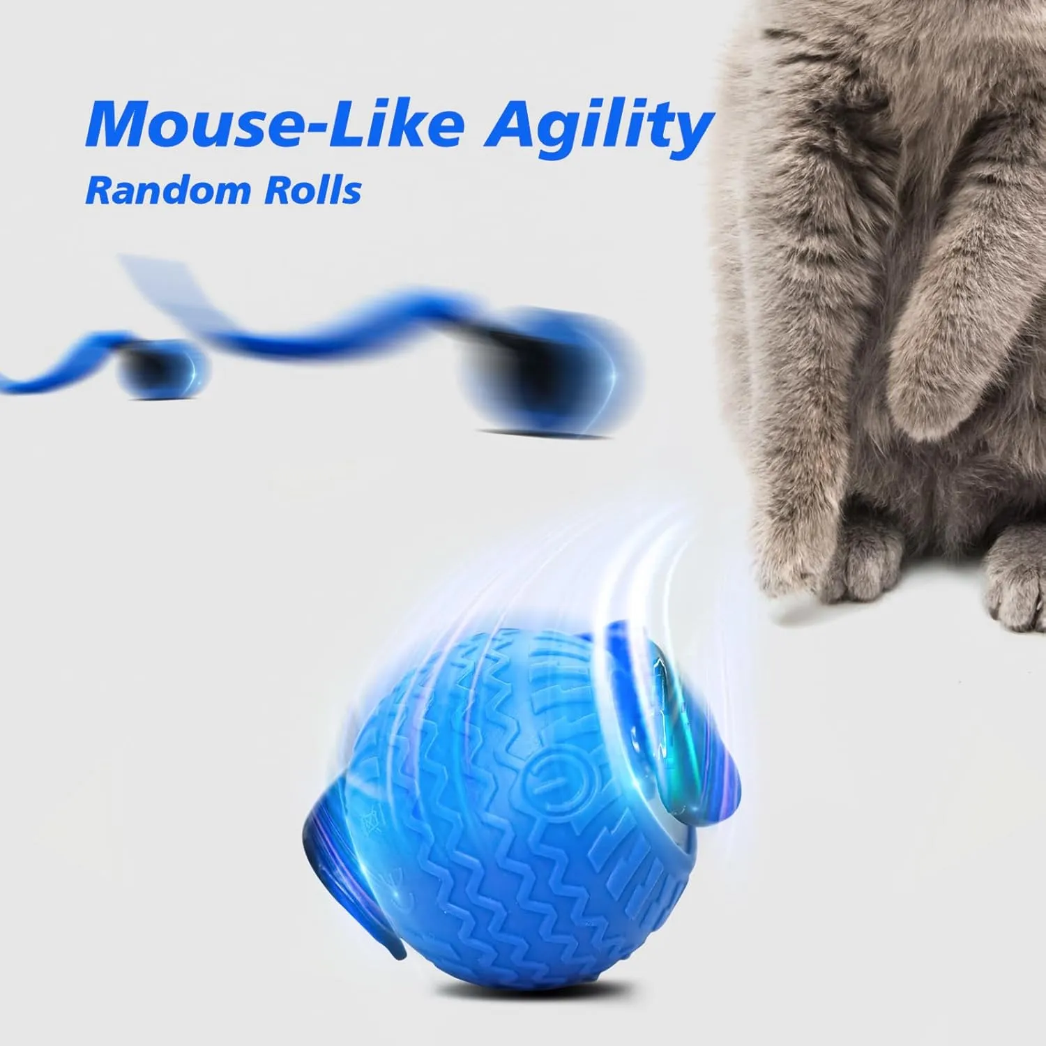 Interactive Cat Toy for Indoor Cats, Speedy Ball with Tail, Automatic Moving Cat Balls for Bored Indoor Adult Cats, 360Automatic Rolling Ball Toy, Two Speed AdjustmentBlue