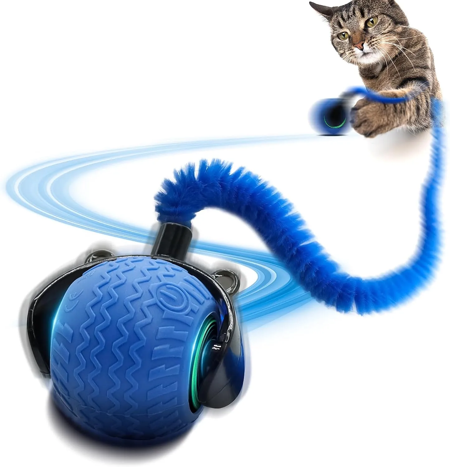 Interactive Cat Toy for Indoor Cats, Speedy Ball with Tail, Automatic Moving Cat Balls for Bored Indoor Adult Cats, 360Automatic Rolling Ball Toy, Two Speed AdjustmentBlue