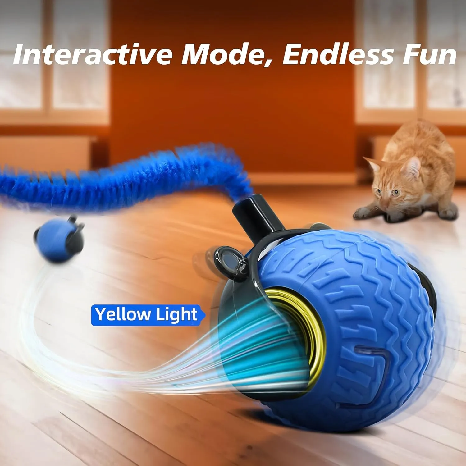 Interactive Cat Toy for Indoor Cats, Speedy Ball with Tail, Automatic Moving Cat Balls for Bored Indoor Adult Cats, 360Automatic Rolling Ball Toy, Two Speed AdjustmentBlue