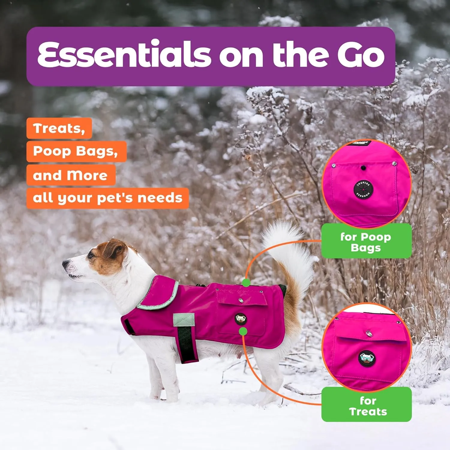 Joyride Harness FrostFlex Dog Winter Jacket - Fleece Lined & Water-Resistant - Snowsuit with Pockets for Treats & Poop Bags - Durable Cold Weather Dog Coat - Pink Berry-M