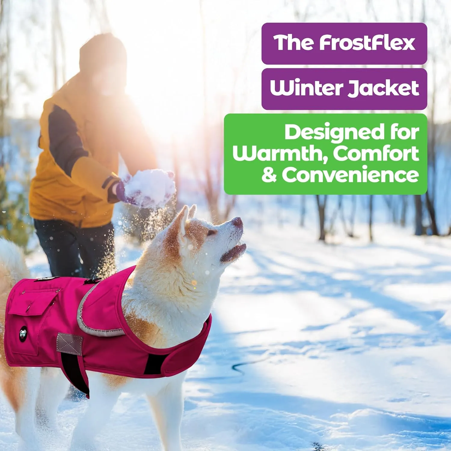 Joyride Harness FrostFlex Dog Winter Jacket - Fleece Lined & Water-Resistant - Snowsuit with Pockets for Treats & Poop Bags - Durable Cold Weather Dog Coat - Pink Berry-M