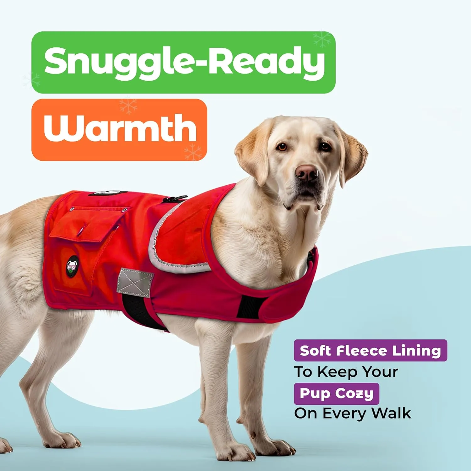 Joyride Harness FrostFlex Dog Winter Jacket - Fleece Lined & Water-Resistant - Snowsuit with Pockets for Treats & Poop Bags - Durable Cold Weather Dog Coat - Red Rush-M