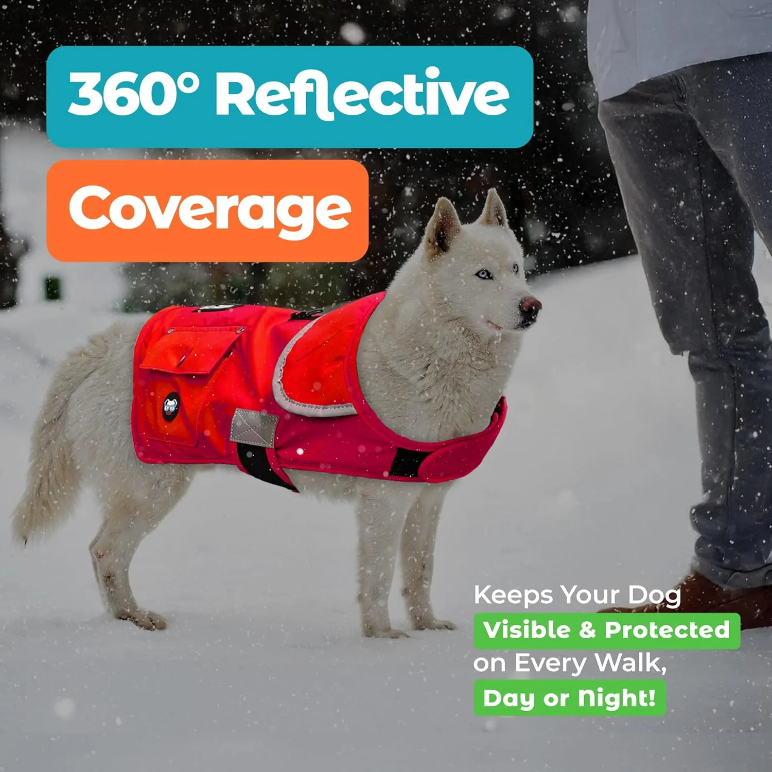 Joyride Harness FrostFlex Dog Winter Jacket - Fleece Lined & Water-Resistant - Snowsuit with Pockets for Treats & Poop Bags - Durable Cold Weather Dog Coat - Red Rush-M