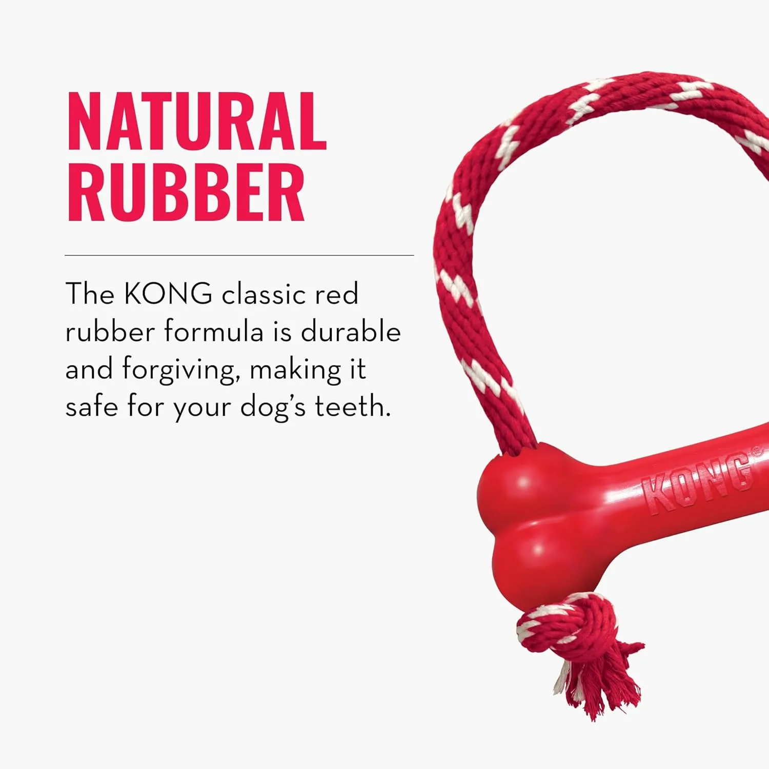 KONG Goodie Bone with Rope - Classic Durable Natural Rubber Dog Bone, Supports Mental Engagement - Treat Dispensing - Red - for Medium Dogs