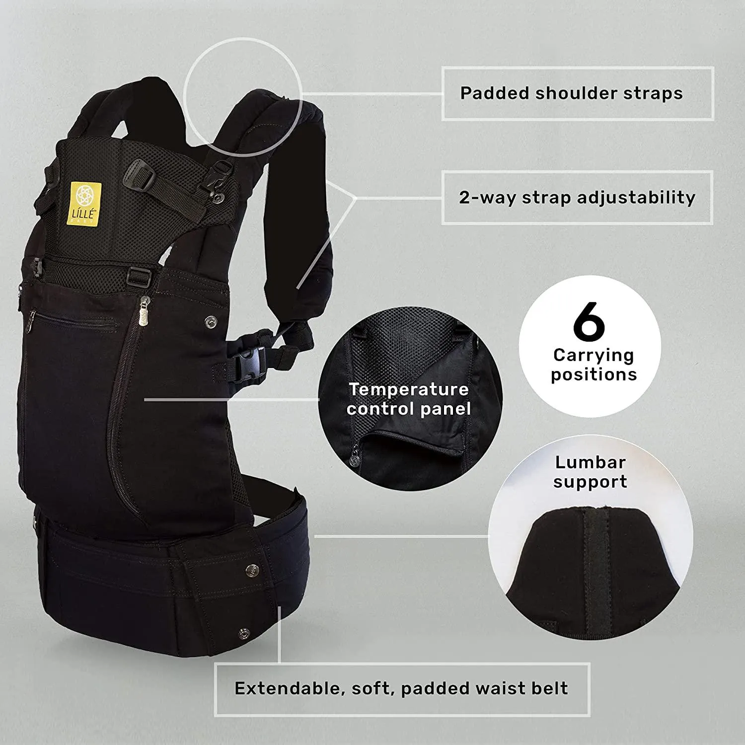 LILLEbaby Complete All Seasons Ergonomic 6-in-1 Black Carrier Newborn-Toddler