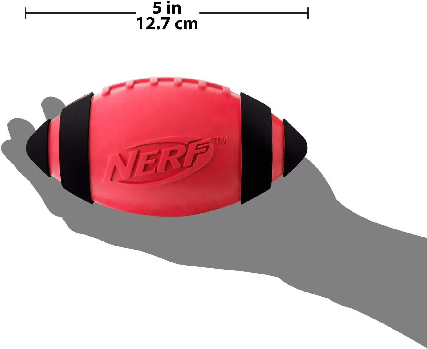 Nerf Dog Rubber Football Dog Toy with Interactive Squeaker, Lightweight, Durable and Water Resistant, 5 Inch Diameter for Medium/Large Breeds, Single Unit, Red