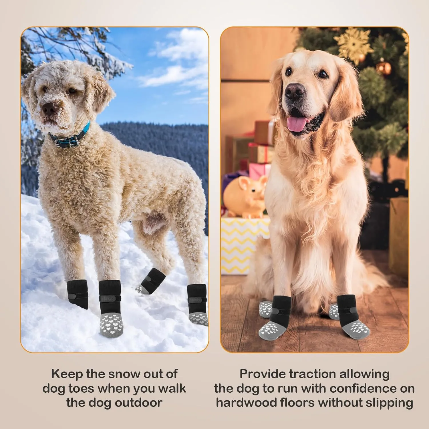 Non-Slip Dog Socks Prevent Licking Paws,Grippy Socks for Senior Dog Walk on Hardwood Floor,Paw Protectors,Black 2 Pairs,L