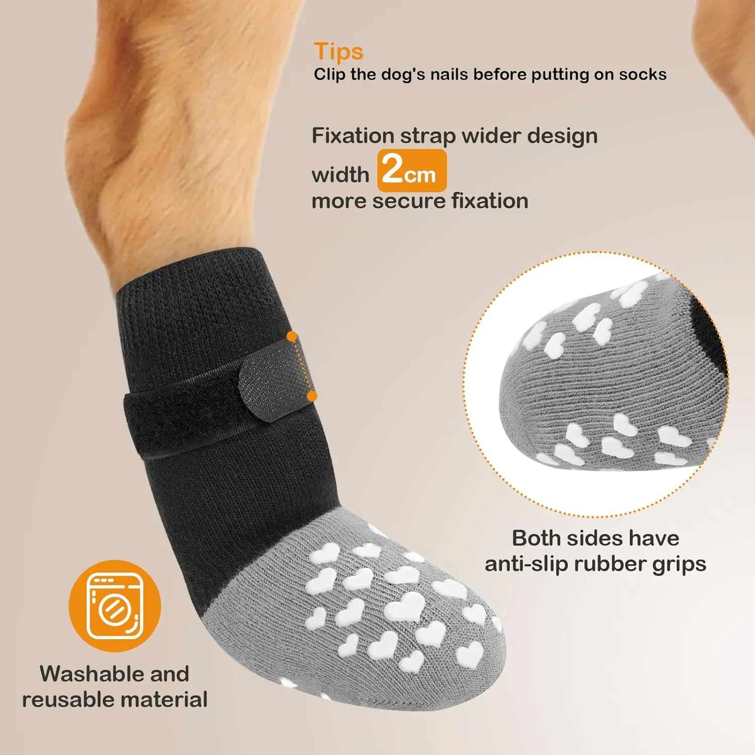 Non-Slip Dog Socks Prevent Licking Paws,Grippy Socks for Senior Dog Walk on Hardwood Floor,Paw Protectors,Black 2 Pairs,L