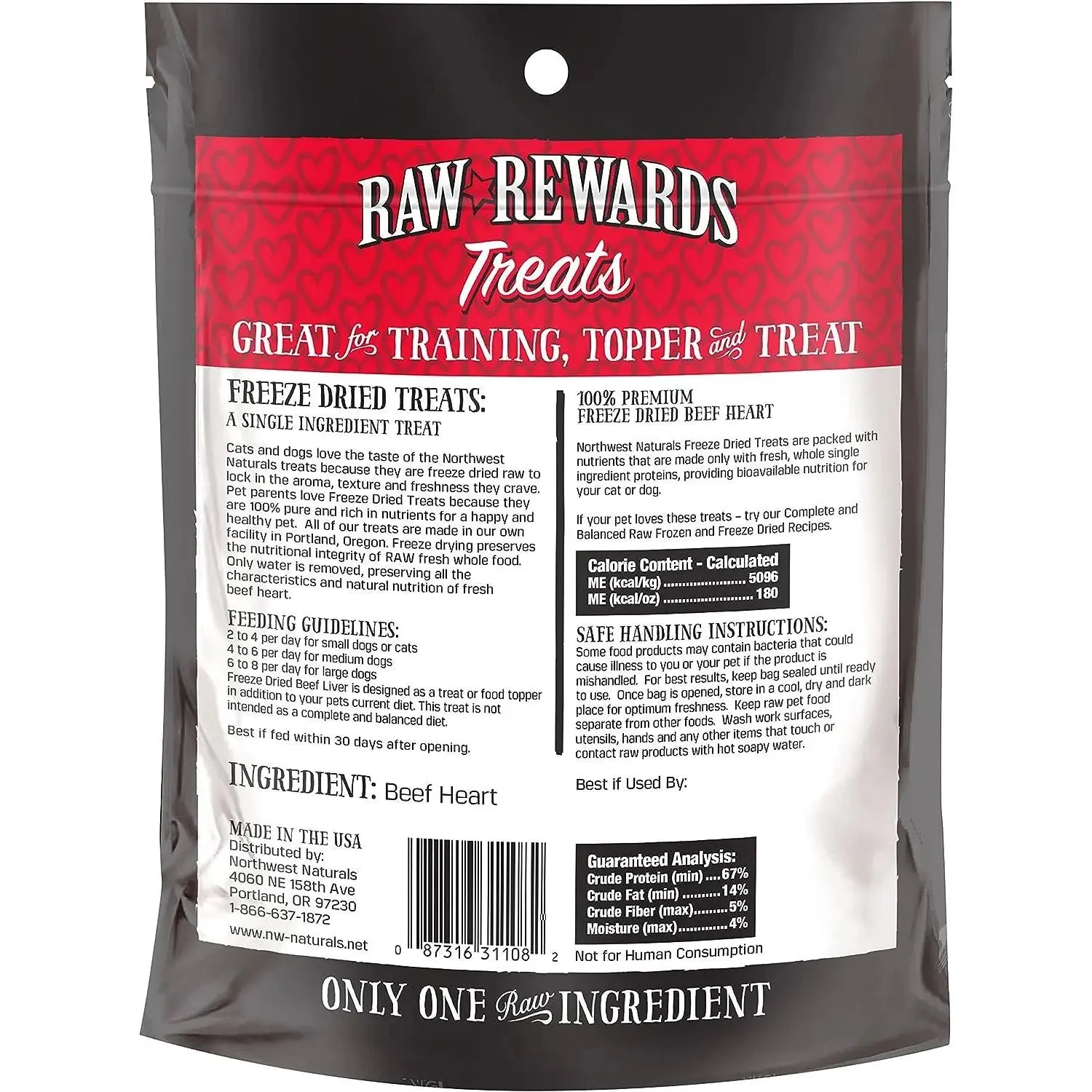 Northwest Naturals Beef Heart Freeze-Dried Treats for Dogs and Cats